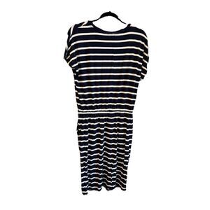 Banana Republic Navy & White Striped T-Shirt Dress with Elastic Waist Preppy